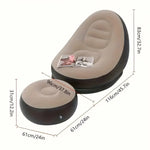 Load image into Gallery viewer, Inflatable chair with ottoman and dimensions on a white background
